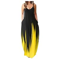 YUTANRAL Maxi Dresses for Women 2023 Summer Sexy V-Neck Sleeveless Spaghetti Straps Plus Size Dresses Casual Flowy Long Dress