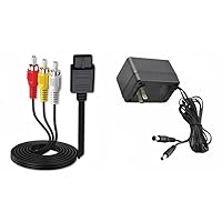 AC Power Supply + Audio Video RCA AV Cable Adapter Cord To External TV Screen Monitor For Super Nintendo SNES Nes Genesis 1 Systems Game Console Bundle Set Model SNS-001