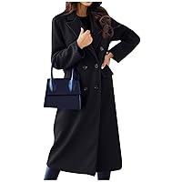 Women's Basic Wool Blend Pea Coats,Essential Double Breasted Midi Wool Blend Pea Coats 2023 Blazer Warm Winter Jackets