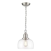 EAPUDUN Modern Farmhouse Pendant Light, 1-Light Industrial Hanging Light Fixture 9.3-inch, Brushed Nickel Finish with Clear Glass Shade, PDA1127-BNK