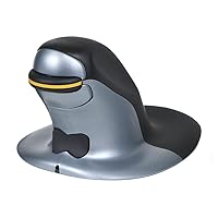 Penguin Ambidextrous Wired Ergonomic Mouse USB, Alleviates RSI, Easy-Glide, Vertical Design, PC Computer & Apple Mac Compatible (Black/Silver, Size: Large)