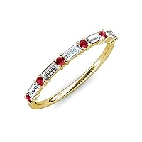 Baguette Lab Grown Diamond & Round Ruby 0.83 ctw Women Wedding Stackable Band 14K Gold