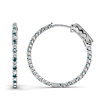 London Blue Topaz & Natural Diamond Inside-Out Hoop Earrings 2.85 ctw 14K White Gold