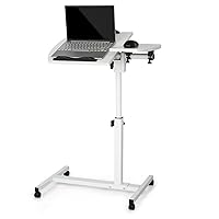 Mobile Laptop Desk 75° Tiltable Height Adjustable Rolling Laptop Sofa Bed Side Table Couch Computer Desk Stand with Wheels for Home Office Classroom, White