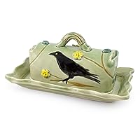 Garden Birds American Made Stoneware Collection: Crow/Raven Sculpted Butter Dish