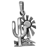 1 inch Sterling Silver Arizona Desert Sun with Cactus Necklace Diamond-Cut Oxidized finish available with or without chain