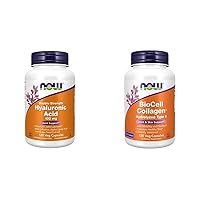 Bundle of NOW Supplements, Hyaluronic Acid 100 mg, Double Strength with L-Proline, Alpha Lipoic Acid and Grape Seed Extract + NOW Supplements, BioCell Collagen® Hydrolyzed Type II, 120 Veg Cap