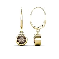 Smoky Quartz 2.00 ctw Bezel Set Solitaire Dangling Earrings 14K Gold