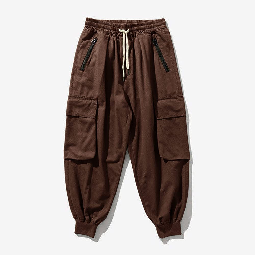 Men's Joggers Pants Casual Baggy Cotton Drawstring Tapered Sweatpants Cargo Hippie Loose Fit Trousers with Multi-Pocket
