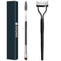 KINGMAS Eyelash Comb Eyelashes Separator Curler and Double-Ended Angled Eyebrow Brush and Spoolie Brush (Black)