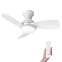 Consciot Ceiling Fan, Ceiling Fan With Lights Remote Control, White Low Profile Modern Ceiling Fan 30 Inch, Flush Mount, Reversible Quiet DC Motor, 6 Speed, Dimmable, Kitchen Bedroom Patio Damp Rated