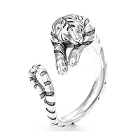 Gothic Tiger Ring for Men Open Adjustable Rings for Women Men Party Birthday Christmas Gift Silver Thumb Finger Knuckle Rings Tiger Animal Ring