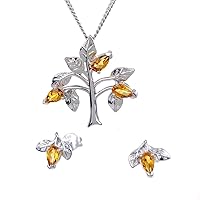 Ojewellery Sterling Silver Natural Citrine Necklace Earring Set 1ct Pear Yellow Tree of Life