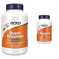 NOW Supplements, Super Enzymes, Formulated with Bromelain, Ox Bile, Pancreatin and Papain,180 Capsules & Supplements, L-Glutamine 500 mg, Nitrogen Transporter*, Amino Acid, 120 Veg Capsules