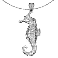 Silver Seahorse Necklace | Rhodium-plated 925 Silver Seahorse Pendant with 18