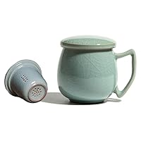 Celadon Porcelain Tea Cup with Inner Strainer and Lid,Greenware of 4 Options,龙泉青瓷杯 (Turquoise(Hacking Pieces))
