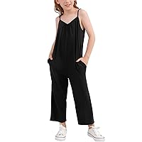 24 Months Sundress Girls Fashion Solid Casual Romper Sleeveless Halter Long Pants Jumpsuit with Side (Black, 4-5 Years)