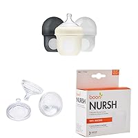 Boon NURSH Reusable Silicone Baby Bottles with Pouches and Nipples - 3 Count