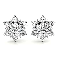 Round Cut Diamond SunFlower Stud Earrings Gifts for Her Moissanite Push Back Earrings 1.20ct Anniversary Jewelry Present for Wife, 925 Sterling Silver and Solid Gold