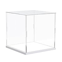 Nynelly Acrylic Display Case, Clear Display Case for Collectibles with Thick Base,Cube Acrylic Boxes for Display Figures Dolls, Countertop Plexiglass Display Case, 6
