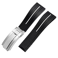 Silicone Watchband for Rolex Watch Strap with Folding Buckle Band Sport 20mm 21mm Mens Rubber Wristwatches Bracelet (Color : White line Silver, Size : 20mm)