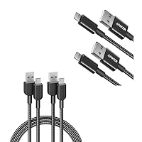 Anker 6 ft Premium Double-Braided Nylon Lightning Cable, Apple MFi Certified USB C Charger Cable [2 Pack, 6ft], 310 USB A to Type C Charger Cable Fast Charge, Nylon USB A to USB C Cable Fast