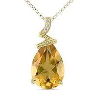 5 Carat Pear Shaped Genuine Gemstone & Diamond Pendant in 10K Yellow Gold (Available in Blue Topaz, Amethyst, Citrine and More)