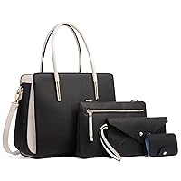 Women Fashion Handbags Wallet Tote Bag Color Matching Shoulder Bag Top Handle Satchel Purse Set 4pcs