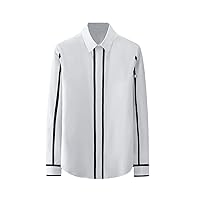 Men Geometric Webbing Stitching Business Casual Shirt Long Sleeve Formal Dress Shirts Social Party Blouse