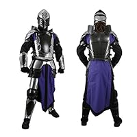 Black Ice Armour Set Complete Set Black/Silver Medium 18 Gauge Steel Medieval Full Suit of Armor LARP Combat Reenactment Cosplay Halloween Costume