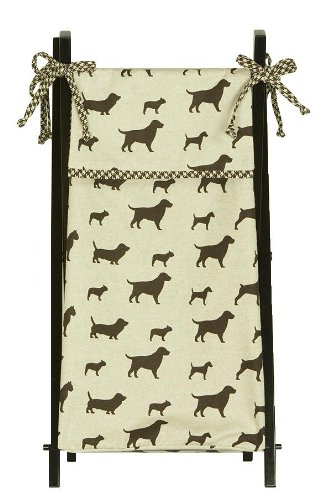 100% Cotton Cotton Tale Designs Houndstooth Hamper in Brown & Tan Woof Dog & Puppy (lab Boxer Pug Retriever pin) on Black Sturdy Wooden Hamper Fram...