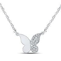 The Diamond Deal 10kt White Gold Womens Round Diamond Butterfly Necklace 1/8 Cttw