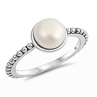 Simulated Pearl Bali Bead Statement Ring .925 Sterling Silver Band Sizes 5-10