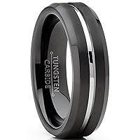 Metal Masters Co. Men's Tungsten Wedding Band Black Ring Silver Two-Tone Grooved Center 6MM Sizes 5-13