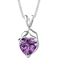 PEORA Amethyst Heart Pendant Necklace 925 Sterling Silver, Designer Solitaire, 2.25 Carats, 9mm, with 18 inch Silver Chain