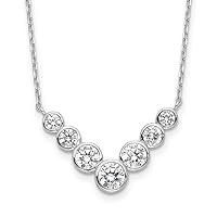 925 Sterling Silver Rhodium Plated 7 Bezel Set CZ Cubic Zirconia Simulated Diamond With 2in Extension Necklace 18 Inch Measures 24.6mm Wide Jewelry for Women