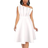 Women Ruched Sexy One Shoulder Off Shoulder Sleeveless Evening Party Wedding Cocktail Bodycon Dresses