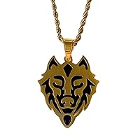 Wolf Men Women 14k Gold Finish Pendant Stainless Steel Real 3 mm Rope Chain Necklace, Mens Jewelry, Iced Pendant, Rope Necklace Prime Delivery