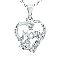 Diamond Accent Mom Heart Necklace in .925 Sterling Silver