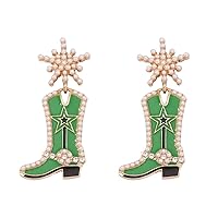 CZ Snowflake Cowgirl Boot Dangle Earrings for Women Girls Cubic Zirconia Star Shell Pearl Western Cowboy Statement Drop Dangling Stud Fashion Christmas Festival St.Patrick's Day Party Jewelry Gifts