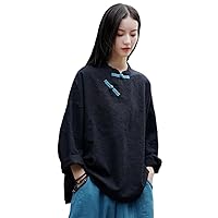 Chinese Style Cotton and Hemp -Shirt Women' Zen Retro Loose Linen Top Sleeve Female China Tradition Clothing