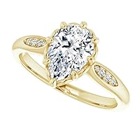 1 CT Pear Colorless Moissanite Engagement Ring, Wedding Bridal Ring, Eternity Solid 10K Yellow Gold Diamond Solitaire 3-Prong Promise Ring for Wife