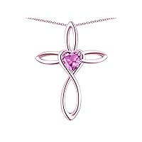 10k Rose Gold Infinity Love Cross with Heart Stone Pendant Necklace