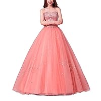 VeraQueen Women's Sweetheart Beaded Ball Gowns Bridal Wedding Dresses Long Sleeveless Tulle Quinceanera Prom Dress