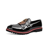 Unisex Platform Loafers Lug Sole Pattern Leather American Classics Embroidery Monk Shoes