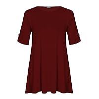 Forever Womens Plus Size Turn Up Button Sleeves Swing Dress