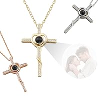 Projection Necklace Cross Necklace for Men Women Custom Photo Necklace Gift for Her Him Personalized Remembrance Picture Memorial Necklace Cross Pendant with Photo Picture Inside