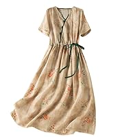Thin Soft Ramie Loose Cozy Travel Style Women Casual Summer Dress Lady Work