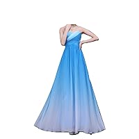 Women's Sexy Strapless Sleeveless Blue Chiffon Long Evening Formal Party Dress