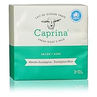 Caprina Fresh Goatâ€™s Milk Soap Bar, Eucalyptus Mint, 3.2 oz (3 Pack), Cleanses Without Drying, Biodegradable Soap, Moisturizing, Vitamin A, B2, B3, and More
